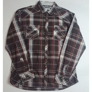 Buckle Mens XXL Brown Plaid Long Sleeve Pearl Snap Athletic Fit Shirt